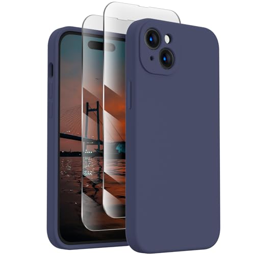 FireNova Designed for iPhone 15 Case, Silicone Upgraded [Camera Protection] Phone Case with [2 Screen Protectors], Soft Anti-Scratch Microfiber Lining Inside, 6.1 inch, Navy Blue von FireNova