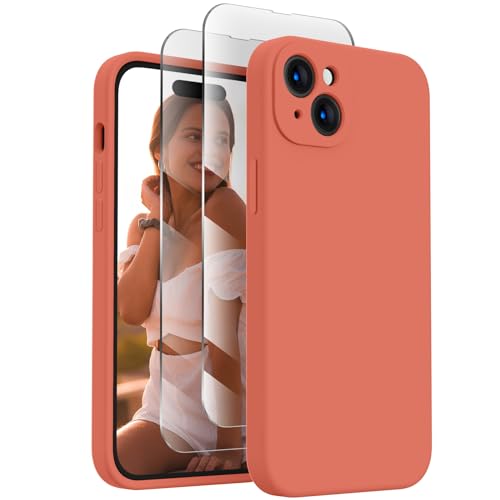 FireNova Designed for iPhone 15 Case, Silicone Upgraded [Camera Protection] Phone Case with [2 Screen Protectors], Soft Anti-Scratch Microfiber Lining Inside, 6.1 inch, Pink Pomelo von FireNova