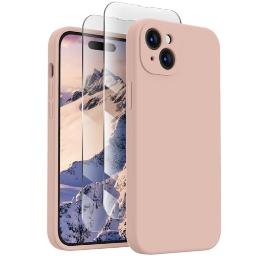 FireNova Designed for iPhone 15 Case, Silicone Upgraded [Camera Protection] Phone Case with [2 Screen Protectors], Soft Anti-Scratch Microfiber Lining Inside, 6.1 inch, Pinksand von FireNova