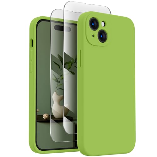 FireNova Designed for iPhone 15 Case, Silicone Upgraded [Camera Protection] Phone Case with [2 Screen Protectors], Soft Anti-Scratch Microfiber Lining Inside, 6.1 inch, Sprout Green von FireNova