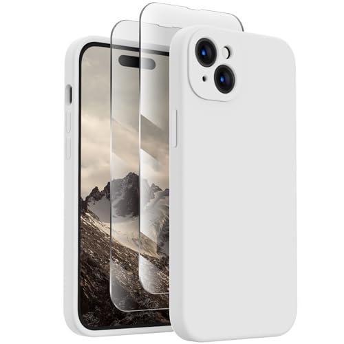 FireNova Designed for iPhone 15 Case, Silicone Upgraded [Camera Protection] Phone Case with [2 Screen Protectors], Soft Anti-Scratch Microfiber Lining Inside, 6.1 inch, White von FireNova