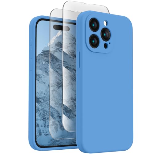 FireNova Designed for iPhone 15 Pro Case, Silicone Upgraded [Camera Protection] Phone Case with [2 Screen Protectors], Soft Anti-Scratch Microfiber Lining Inside, 6.1 inch, Blue von FireNova