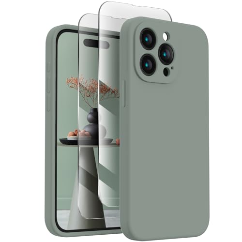 FireNova Designed for iPhone 15 Pro Case, Silicone Upgraded [Camera Protection] Phone Case with [2 Screen Protectors], Soft Anti-Scratch Microfiber Lining Inside, 6.1 inch, Calke Green von FireNova