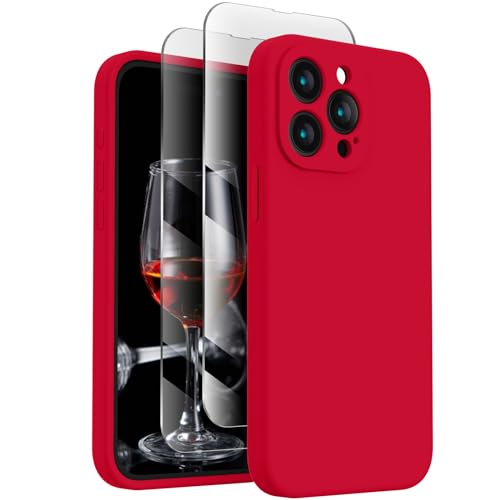 FireNova Designed for iPhone 15 Pro Case, Silicone Upgraded [Camera Protection] Phone Case with [2 Screen Protectors], Soft Anti-Scratch Microfiber Lining Inside, 6.1 inch, Deep Red von FireNova