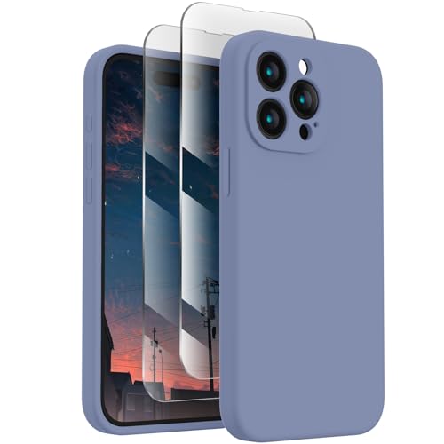 FireNova Designed for iPhone 15 Pro Case, Silicone Upgraded [Camera Protection] Phone Case with [2 Screen Protectors], Soft Anti-Scratch Microfiber Lining Inside, 6.1 inch, Lavender Gray von FireNova