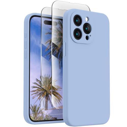 FireNova Designed for iPhone 15 Pro Case, Silicone Upgraded [Camera Protection] Phone Case with [2 Screen Protectors], Soft Anti-Scratch Microfiber Lining Inside, 6.1 inch, Light Blue von FireNova