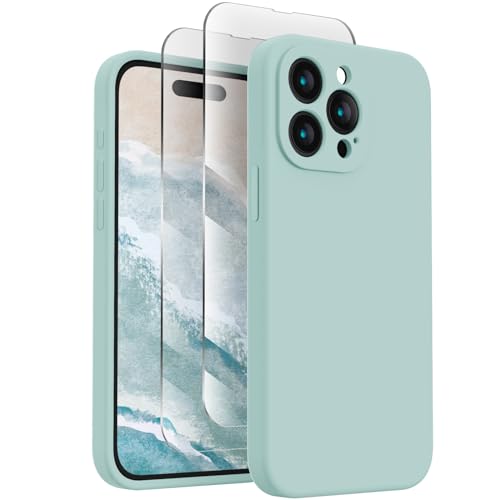 FireNova Designed for iPhone 15 Pro Case, Silicone Upgraded [Camera Protection] Phone Case with [2 Screen Protectors], Soft Anti-Scratch Microfiber Lining Inside, 6.1 inch, Mint Green von FireNova