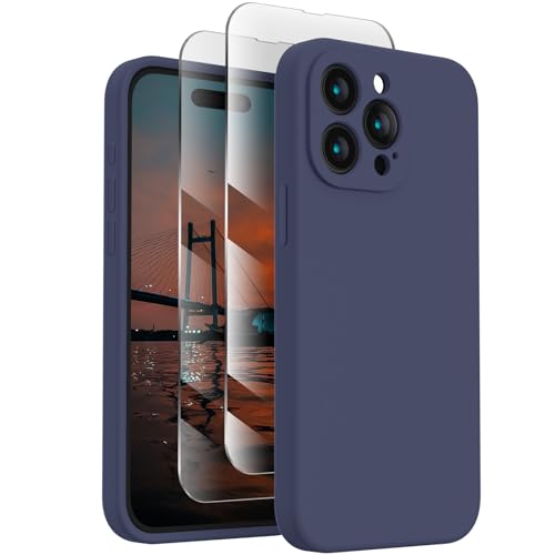 FireNova Designed for iPhone 15 Pro Case, Silicone Upgraded [Camera Protection] Phone Case with [2 Screen Protectors], Soft Anti-Scratch Microfiber Lining Inside, 6.1 inch, Navy Blue von FireNova