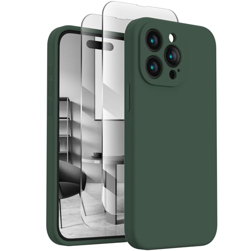 FireNova Designed for iPhone 15 Pro Max Case, Silicone Upgraded [Camera Protection] Phone Case with [2 Screen Protectors], Soft Anti-Scratch Microfiber Lining Inside, 6.7 inch, Alpine Green von FireNova
