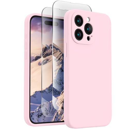 FireNova Designed for iPhone 15 Pro Max Case, Silicone Upgraded [Camera Protection] Phone Case with [2 Screen Protectors], Soft Anti-Scratch Microfiber Lining Inside, 6.7 inch, Chalk Pink von FireNova