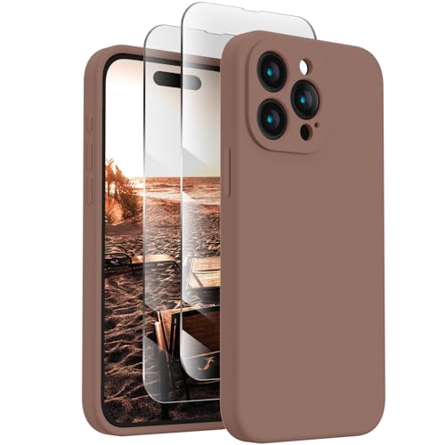 FireNova Designed for iPhone 15 Pro Max Case, Silicone Upgraded [Camera Protection] Phone Case with [2 Screen Protectors], Soft Anti-Scratch Microfiber Lining Inside, 6.7 inch, Light Brown von FireNova