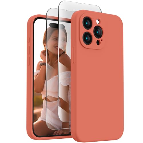 FireNova Designed for iPhone 15 Pro Max Case, Silicone Upgraded [Camera Protection] Phone Case with [2 Screen Protectors], Soft Anti-Scratch Microfiber Lining Inside, 6.7 inch, Pink Pomelo von FireNova