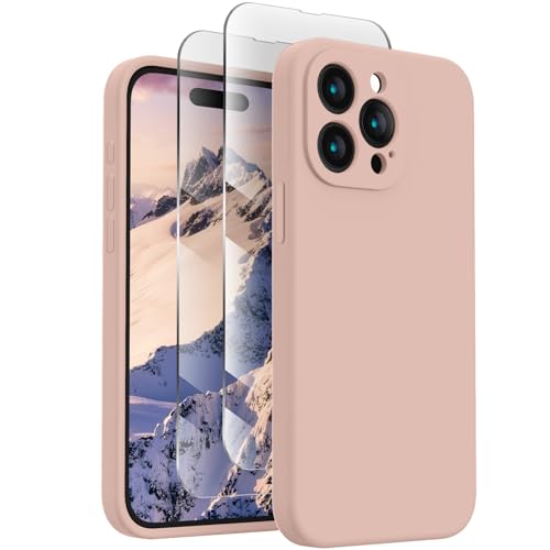 FireNova Designed for iPhone 15 Pro Max Case, Silicone Upgraded [Camera Protection] Phone Case with [2 Screen Protectors], Soft Anti-Scratch Microfiber Lining Inside, 6.7 inch, Pinksand von FireNova