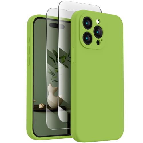 FireNova Designed for iPhone 15 Pro Max Case, Silicone Upgraded [Camera Protection] Phone Case with [2 Screen Protectors], Soft Anti-Scratch Microfiber Lining Inside, 6.7 inch, Sprout Green von FireNova