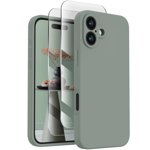 FireNova Designed for iPhone 16 Case, Silicone Upgraded [Camera Protection] Phone Case with [2 Screen Protectors], Soft Anti-Scratch Microfiber Lining Inside, 6.1 inch, Calke Green von FireNova