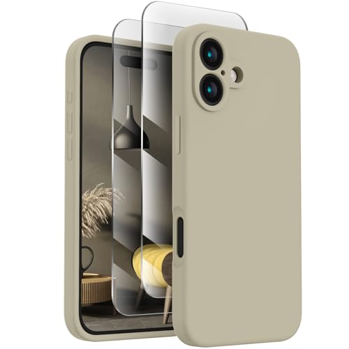 FireNova Designed for iPhone 16 Case, Silicone Upgraded [Camera Protection] Phone Case with [2 Screen Protectors], Soft Anti-Scratch Microfiber Lining Inside, 6.1 inch, Khaki von FireNova