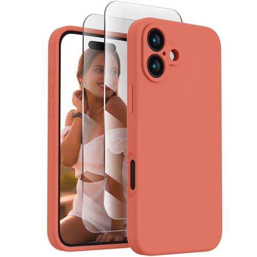 FireNova Designed for iPhone 16 Case, Silicone Upgraded [Camera Protection] Phone Case with [2 Screen Protectors], Soft Anti-Scratch Microfiber Lining Inside, 6.1 inch, Pink Pomelo von FireNova