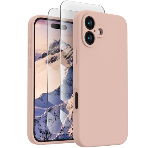 FireNova Designed for iPhone 16 Case, Silicone Upgraded [Camera Protection] Phone Case with [2 Screen Protectors], Soft Anti-Scratch Microfiber Lining Inside, 6.1 inch, Pinksand von FireNova