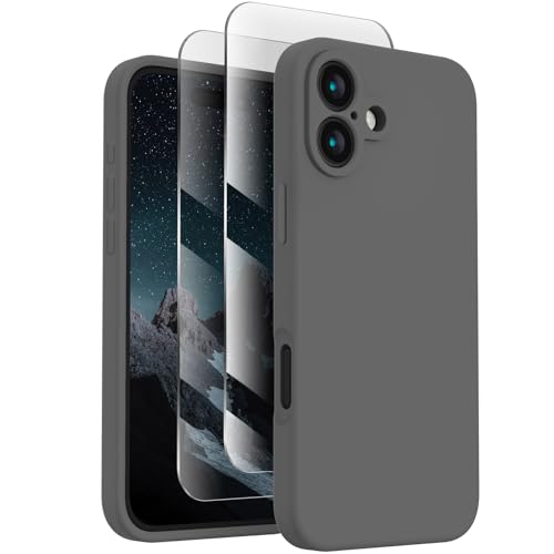 FireNova Designed for iPhone 16 Case, Silicone Upgraded [Camera Protection] Phone Case with [2 Screen Protectors], Soft Anti-Scratch Microfiber Lining Inside, 6.1 inch, Space Gray von FireNova