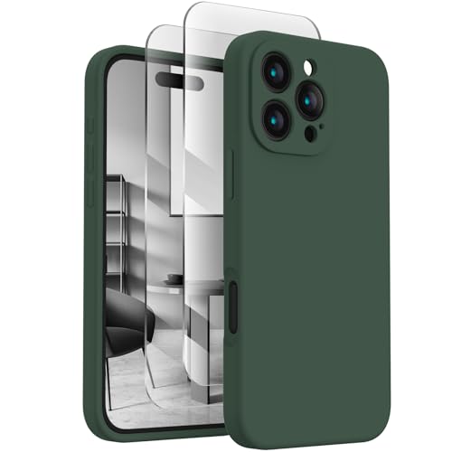 FireNova Designed for iPhone 16 Pro Case, Silicone Upgraded [Camera Protection] Phone Case with [2 Screen Protectors], Soft Anti-Scratch Microfiber Lining Inside, 2024, Alpine Green von FireNova