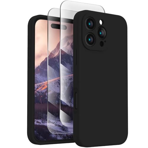 FireNova Designed for iPhone 16 Pro Case, Silicone Upgraded [Camera Protection] Phone Case with [2 Screen Protectors], Soft Anti-Scratch Microfiber Lining Inside, 2024, Black von FireNova