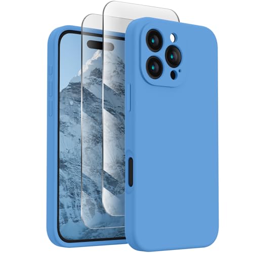 FireNova Designed for iPhone 16 Pro Case, Silicone Upgraded [Camera Protection] Phone Case with [2 Screen Protectors], Soft Anti-Scratch Microfiber Lining Inside, 2024, Blue von FireNova