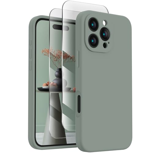 FireNova Designed for iPhone 16 Pro Case, Silicone Upgraded [Camera Protection] Phone Case with [2 Screen Protectors], Soft Anti-Scratch Microfiber Lining Inside, 2024, Calke Green von FireNova
