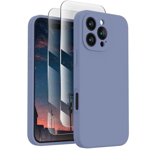 FireNova Designed for iPhone 16 Pro Case, Silicone Upgraded [Camera Protection] Phone Case with [2 Screen Protectors], Soft Anti-Scratch Microfiber Lining Inside, 2024, Lavender Gray von FireNova