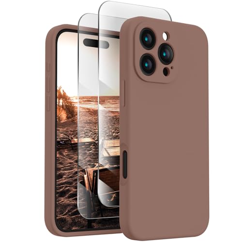 FireNova Designed for iPhone 16 Pro Case, Silicone Upgraded [Camera Protection] Phone Case with [2 Screen Protectors], Soft Anti-Scratch Microfiber Lining Inside, 2024, Light Brown von FireNova