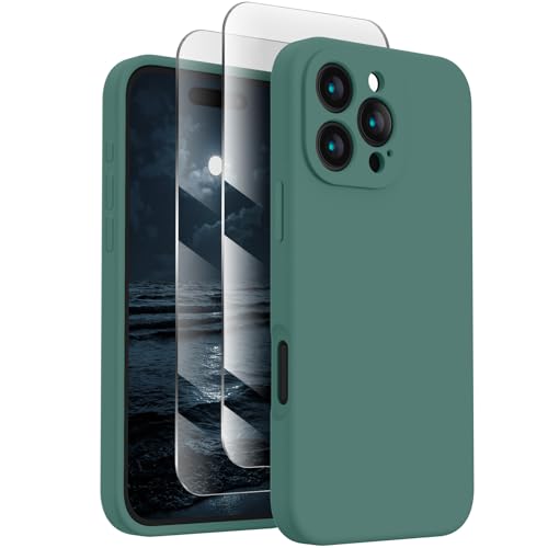 FireNova Designed for iPhone 16 Pro Case, Silicone Upgraded [Camera Protection] Phone Case with [2 Screen Protectors], Soft Anti-Scratch Microfiber Lining Inside, 2024, Midnight Green von FireNova
