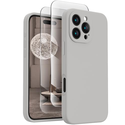 FireNova Designed for iPhone 16 Pro Case, Silicone Upgraded [Camera Protection] Phone Case with [2 Screen Protectors], Soft Anti-Scratch Microfiber Lining Inside, 2024, Natural Titanium von FireNova