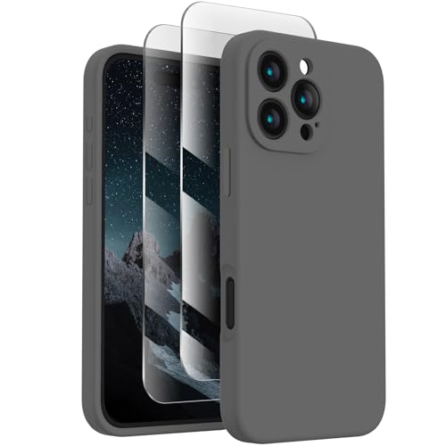 FireNova Designed for iPhone 16 Pro Case, Silicone Upgraded [Camera Protection] Phone Case with [2 Screen Protectors], Soft Anti-Scratch Microfiber Lining Inside, 2024, Space Gray von FireNova