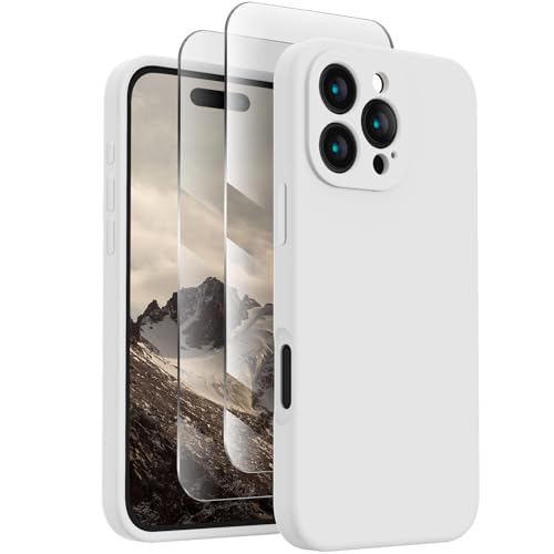FireNova Designed for iPhone 16 Pro Case, Silicone Upgraded [Camera Protection] Phone Case with [2 Screen Protectors], Soft Anti-Scratch Microfiber Lining Inside, 2024, White von FireNova