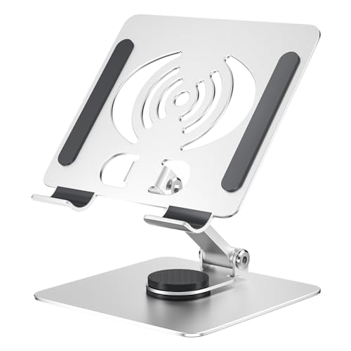Firschoie Tablet Ständer, Aluminium Faltbare Universal tabletständer, 360° Drehbarer und Stabiler Fuß Tablet halterungr, ipad ständer mit Einstellbarer Höhe/Winkel (B) von Firschoie