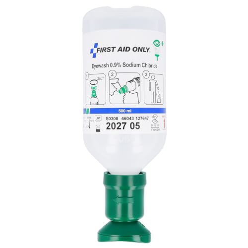 First Aid Only Augenspülflasche 500m / Natriumchloridlösung (0,9%) / Erste-Hilfe Augendusche mit Kochsalzlösung/Effektive Augenreinigung bei Verletzungen oder Verschmutzungen/P-44011 00 von First Aid Only