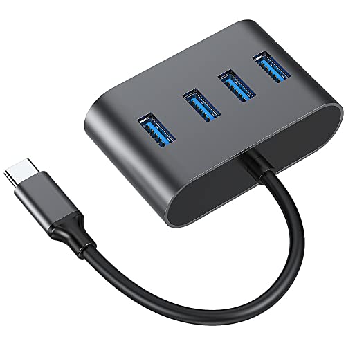 FirstEver FE-H-SS10-4P Gaming Edition 4-Port USB-C 3.2 Gen 2 10Gbps Daten-Hub, 4 USB 3.2 Gen 1 Type-A Ports, Aluminiumgehäuse, blaue LED-Beleuchtung USB von FirstEver