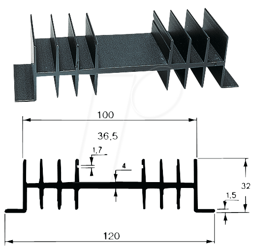 V 4329H - Profilkühlkörper, 75x120x32mm, 2,0K/W von Fischer Elektronik