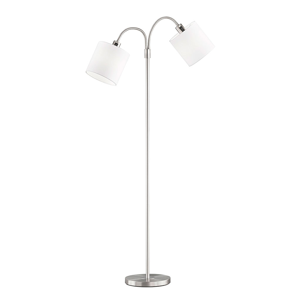 Stehlampe, nickel, Textil weiß, bewegliche Lampenschirme, H 170 cm von Fischer Leuchten