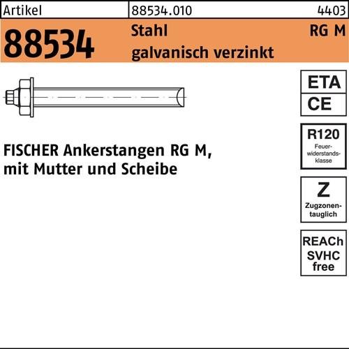 10 Stk. Fischer Ankerstange R 88534 Mutter/Scheibe RG M12x300 Stahl galv.verz. von Fischer