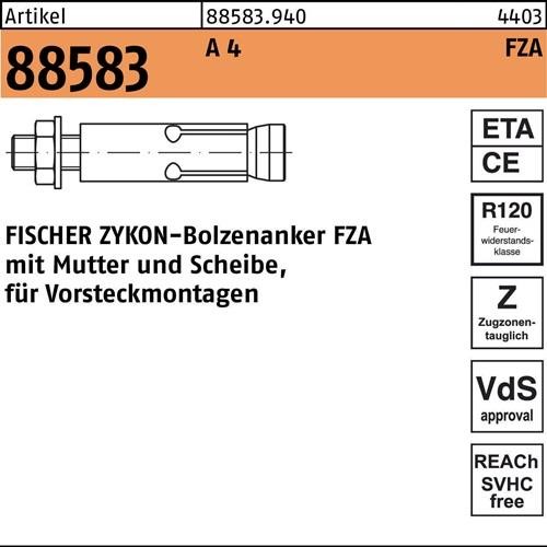 10 Stk. Fischer Bolzenanker R 88583 ZYKON FZA 22x100 M16/60 A 4 10 Stück 10 Stk. Fischer Bolzenanker R 88583 ZYKON FZA 22x100 M16/60 A 4 10 Stück von Fischer