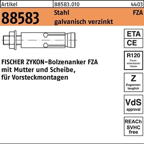 10 Stk. Fischer Bolzenanker R 88583 ZYKON FZA 22x100 M16/60 Stahl galv.verz. 10 Stk. Fischer Bolzenanker R 88583 ZYKON FZA 22x100 M16/60 Stahl galv.verz. von Fischer