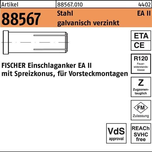 10 Stk. Fischer Einschlaganker R 88567 EA II M20x 80 Stahl galv.verz. 10 Stück 10 Stk. Fischer Einschlaganker R 88567 EA II M20x 80 Stahl galv.verz. 10 Stück von Fischer