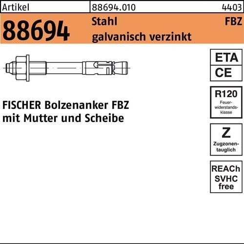 20 Stk. Fischer Bolzenanker R 88694 FBZ 12/30 Stahl galv.verz. 20 Stück 20 Stk. Fischer Bolzenanker R 88694 FBZ 12/30 Stahl galv.verz. 20 Stück von Fischer