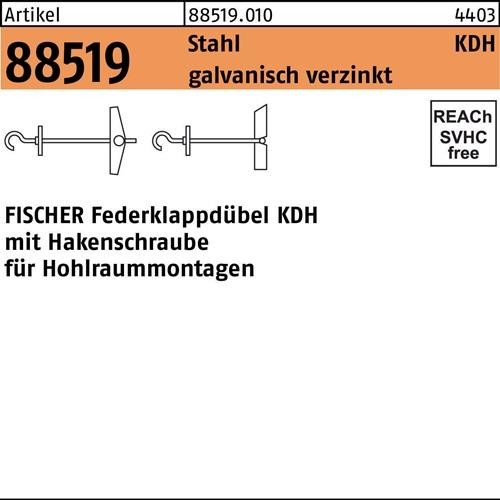 20 Stk. Fischer Klappdübel R 88519 Hakenschraube KDH 5x130 Stahl galv.verz. von Fischer
