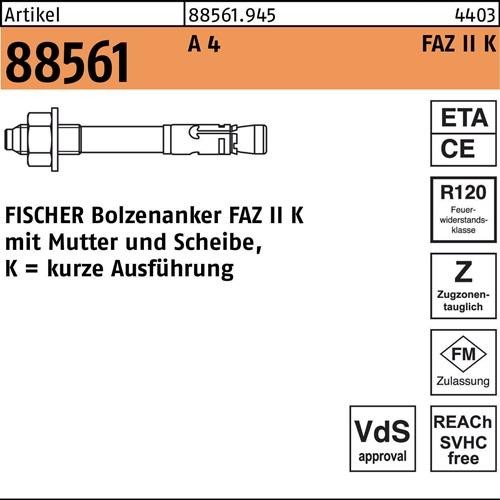 50 Stk. Fischer Ankerbolzen R 88561 FAZ II 10/20K A 4 50 Stück 885619450100020 50 Stk. Fischer Ankerbolzen R 88561 FAZ II 10/20K A 4 50 Stück 885619450100020 von Fischer