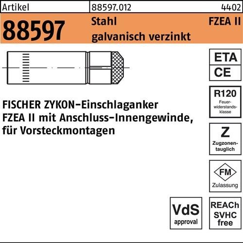 50 Stk. Fischer Einschlaganker R 88597 ZYKON FZEA 14x40 M12 Stahl galv.verz. von Fischer