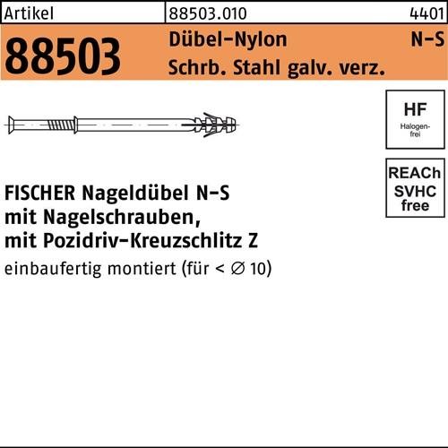 50 Stk. Fischer Nageldübel R 88503 N-S 8x 60/20 Schraube Sta verz./Dübel-Nylon 50 Stk. Fischer Nageldübel R 88503 N-S 8x 60/20 Schraube Sta verz./Dübel-Nylon von Fischer