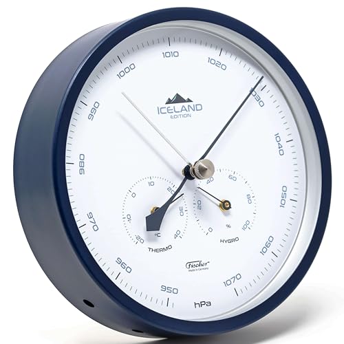Fischer 1602-15 Wetterstation - Barometer mit Thermometer und Hygrometer, Edelstahlgehäuse, Island-Edition Stahlblau Fischer 1602-15 Wetterstation - Barometer mit Thermometer und Hygrometer, Edelstahlgehäuse, Island-Edition Stahlblau von Fischer