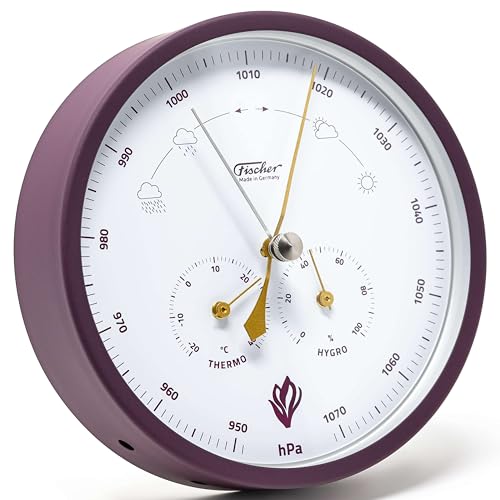 Fischer 1602-24 Wetterstation - Barometer mit Thermometer und Hygrometer, Edelstahlgehäuse, Krokus-Edition Violet, Gold von Fischer