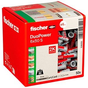 fischer DuoPower 6x50 S 2K 538255 Dübel mit Schrauben Ø 6 mm x 50 mm, 50 St. fischer DuoPower 6x50 S 2K 538255 Dübel mit Schrauben Ø 6 mm x 50 mm, 50 St. von Fischer